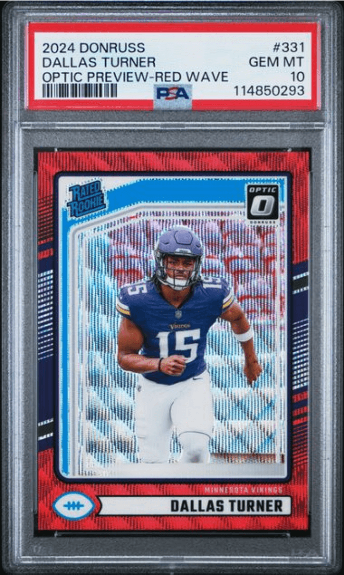 Graded 2024 Panini Donruss Dallas Turner #331 Optic Preview Red Wave Rookie RC Football Card PSA 10 Gem Mint