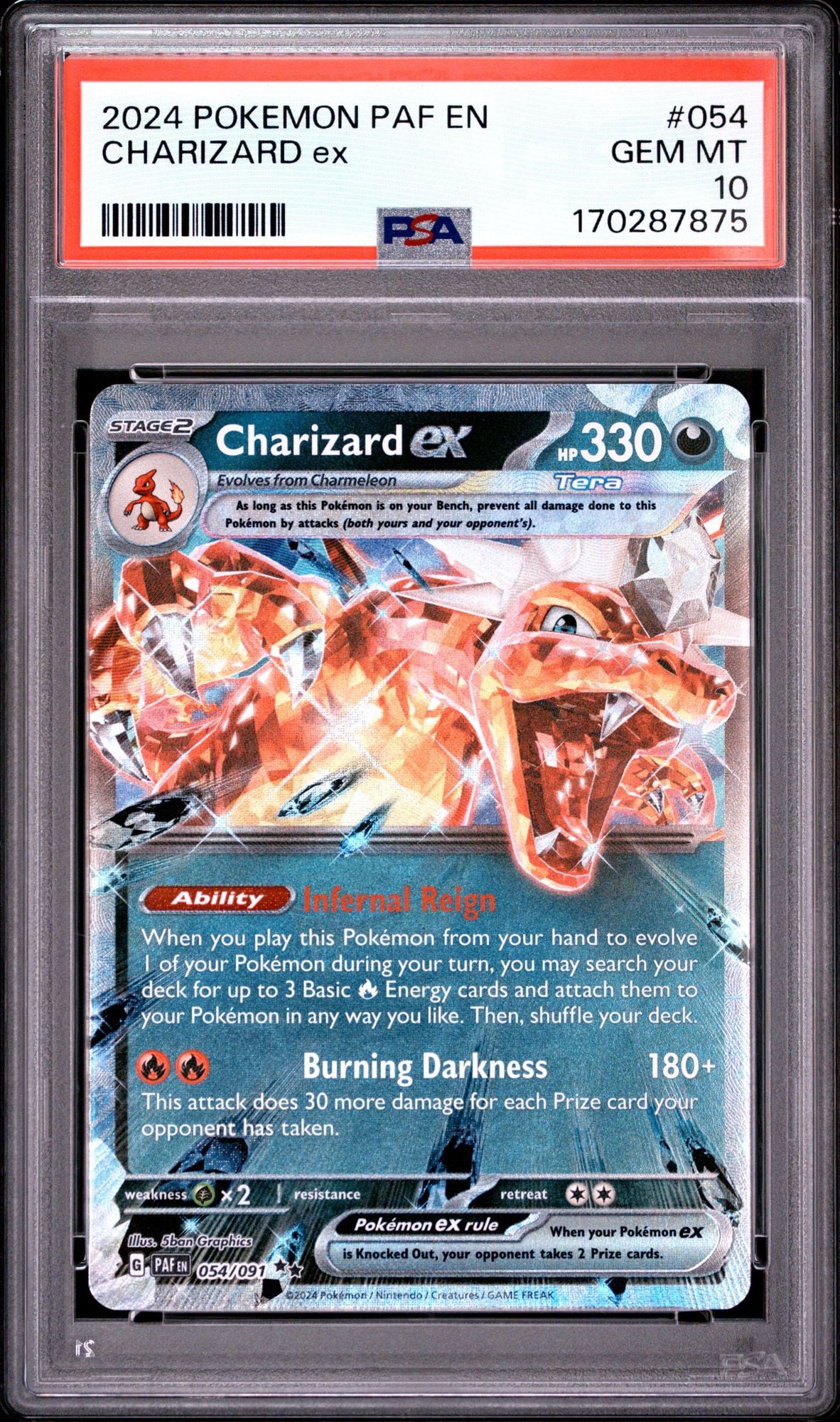 Graded 2024 Pokemon EN PAF Charizard ex #054 English Paldean Fates Trading Card Game PSA 10 Gem Mint