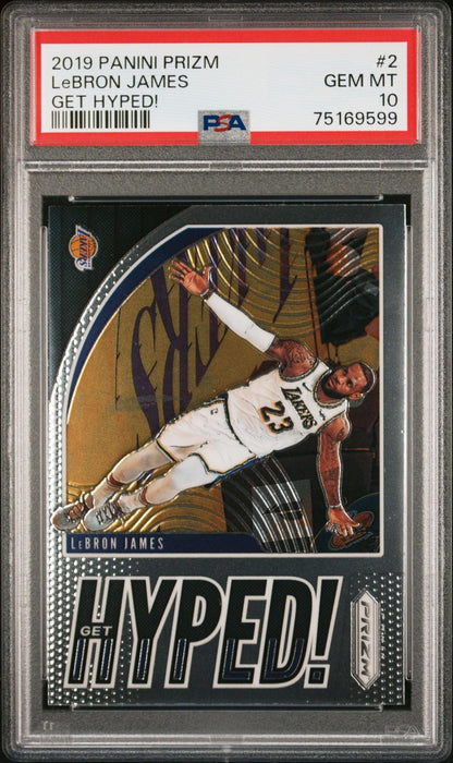 Graded 2019 Panini Prizm LeBron James #2 Get Hyped Basketball Card PSA 10 Gem Mint
