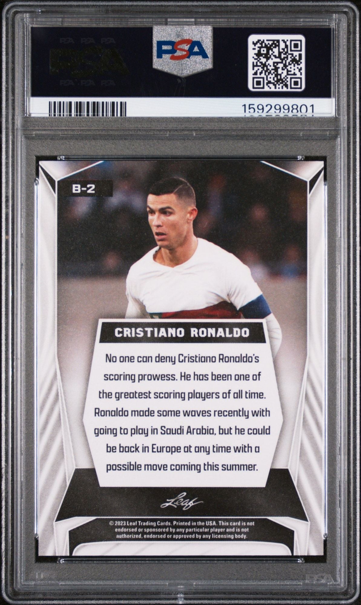 Graded 2023 Leaf Cristiano Ronaldo #B2 Soccer Card PSA 10 Gem Mint