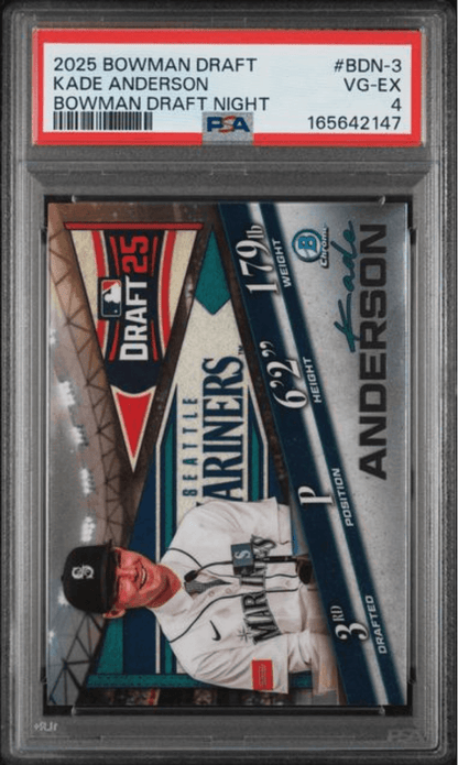 Graded 2025 Topps Bowman Draft Kade Anderson #BDN3 Draft Night Rookie RC Baseball Card PSA 4 Very Good