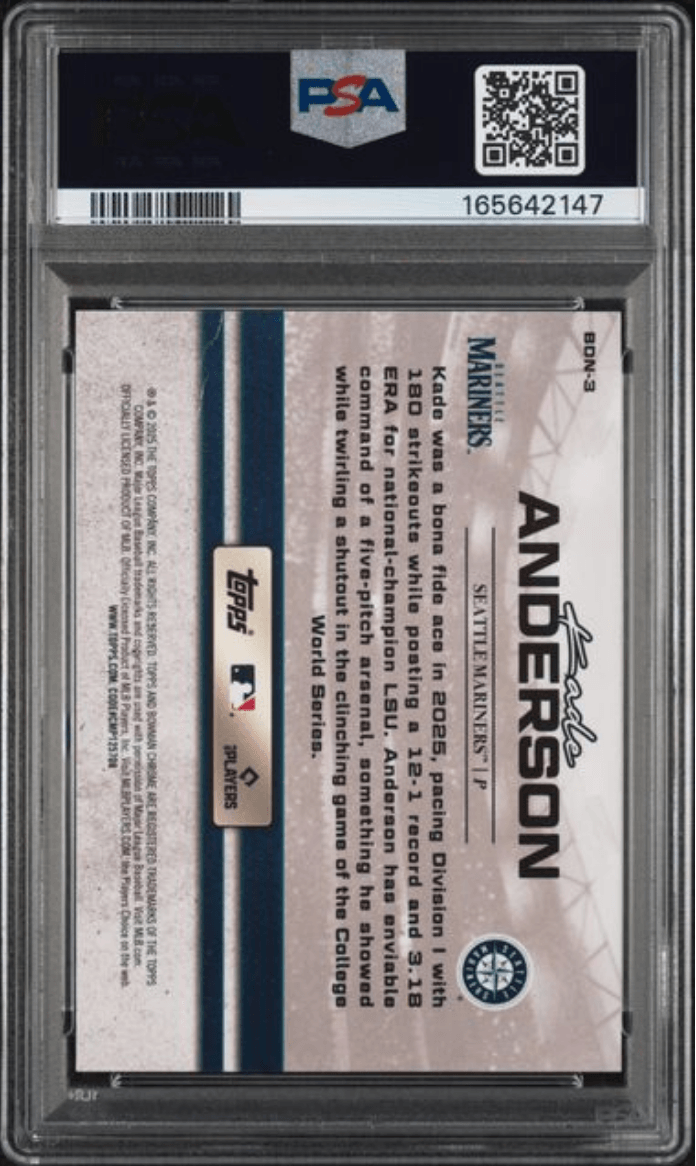 Graded 2025 Topps Bowman Draft Kade Anderson #BDN3 Draft Night Rookie RC Baseball Card PSA 4 Very Good