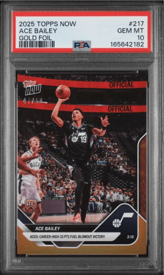 Graded 2025 Topps Now Ace Bailey #217 Gold Foil /50 Rookie RC Basketball Card PSA 10 Gem Mint