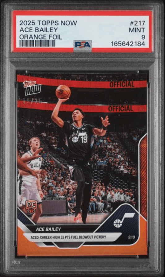 Graded 2025 Topps Now Ace Bailey #217 Orange Foil /25 Rookie RC Basketball Card PSA 9 Mint