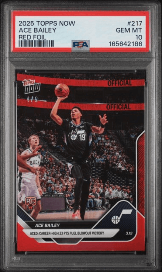 Graded 2025 Topps Now Ace Bailey #217 Red Foil /5 Rookie RC Basketball Card PSA 10 Gem Mint