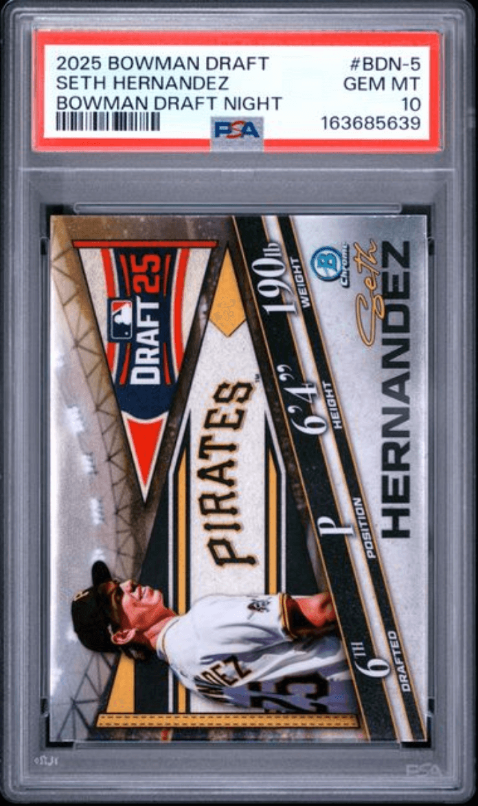 Graded 2025 Topps Bowman Draft Seth Hernandez #BDN5 Bowman Draft Night Rookie RC Baseball Card PSA 10 Gem Mint