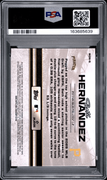Graded 2025 Topps Bowman Draft Seth Hernandez #BDN5 Bowman Draft Night Rookie RC Baseball Card PSA 10 Gem Mint