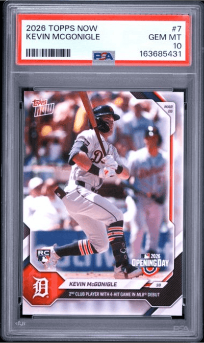 Graded 2026 Topps Now Kevin McGonigle #7 Rookie RC Baseball Card PSA 10 Gem Mint