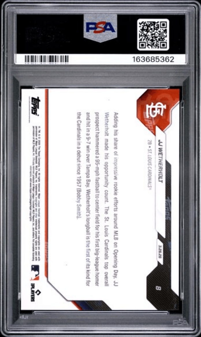 Graded 2026 Topps Now JJ Wetherholt #8 Rookie RC Baseball Card PSA 9 Mint