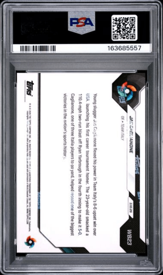 Graded 2026 Topps Now WBC Jac Caglianone #WB23 Rookie RC Baseball Card PSA 9 Mint