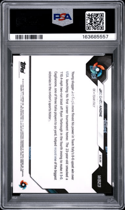 Graded 2026 Topps Now WBC Jac Caglianone #WB23 Rookie RC Baseball Card PSA 9 Mint