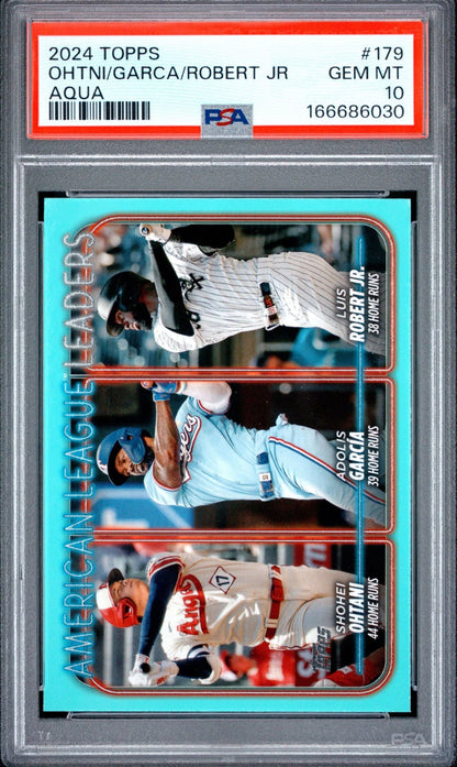 Graded 2024 Topps Series One Shohei Ohtani #179 Aqua Home Run Leaders Baseball Card PSA 10 Gem Mint