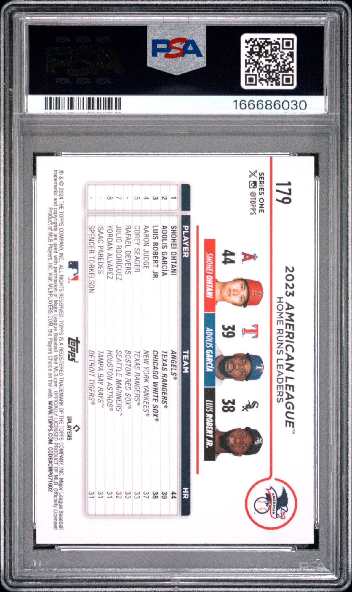 Graded 2024 Topps Series One Shohei Ohtani #179 Aqua Home Run Leaders Baseball Card PSA 10 Gem Mint