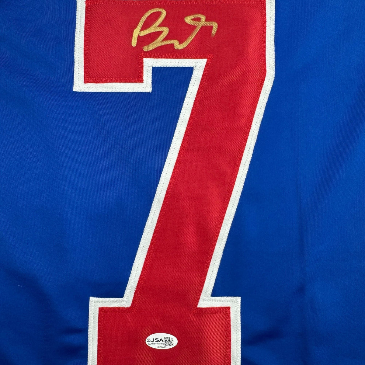Autographed/Signed Brady Tkachuk USA United States 2026 Olympics Gold Medal Blue Hockey Jersey JSA COA