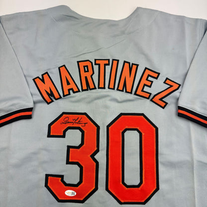 Autographed/Signed Dennis Martinez Baltimore Grey Baseball Jersey JSA COA