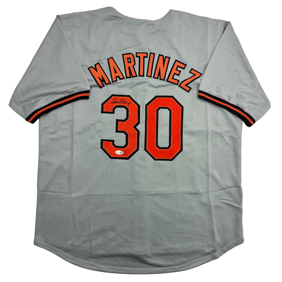 Autographed/Signed Dennis Martinez Baltimore Grey Baseball Jersey JSA COA