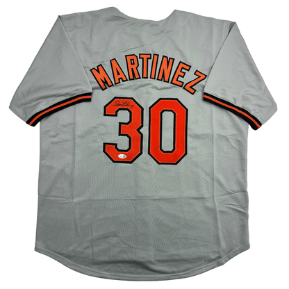 Autographed/Signed Dennis Martinez Baltimore Grey Baseball Jersey JSA COA
