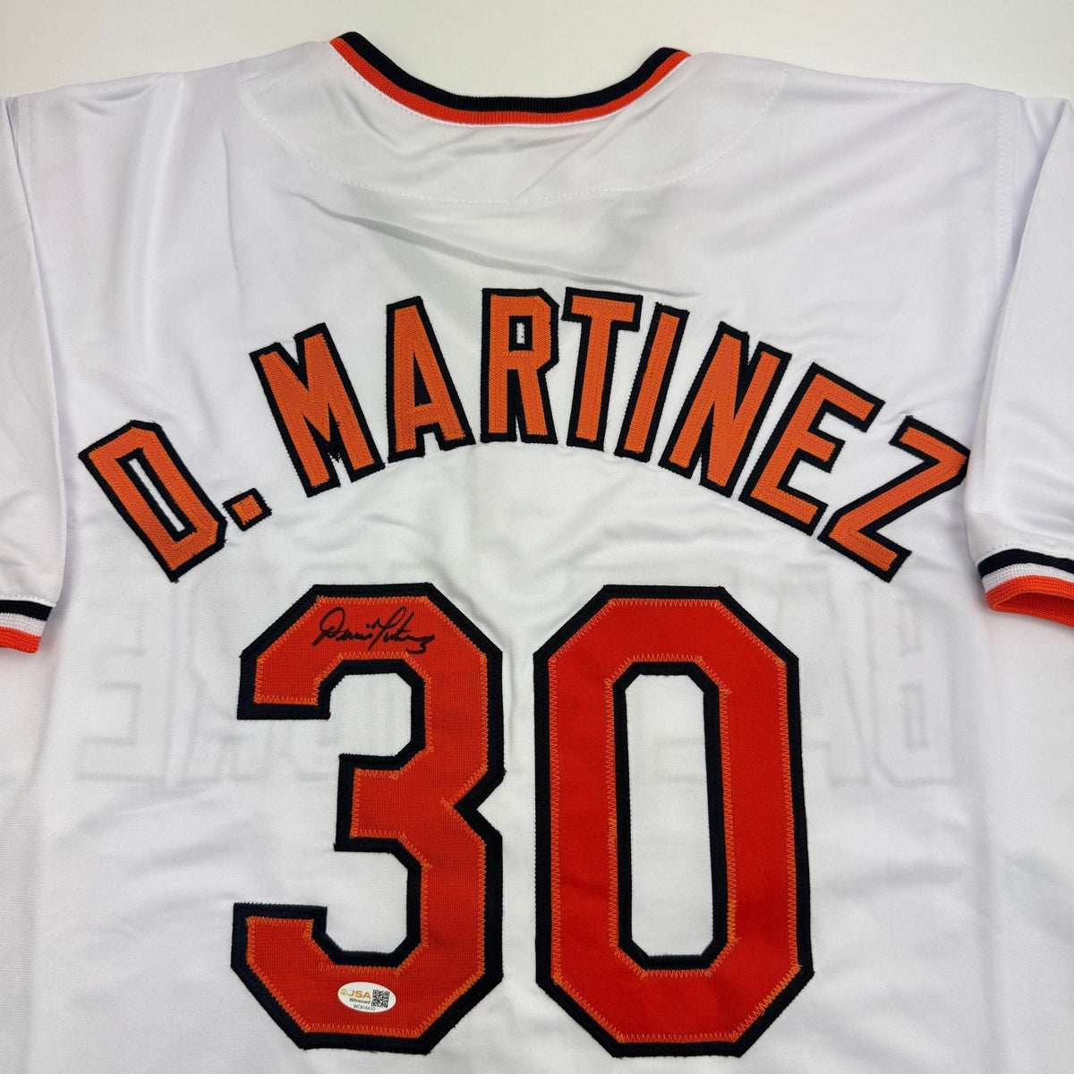 Autographed/Signed Dennis Martinez Baltimore White Baseball Jersey JSA COA