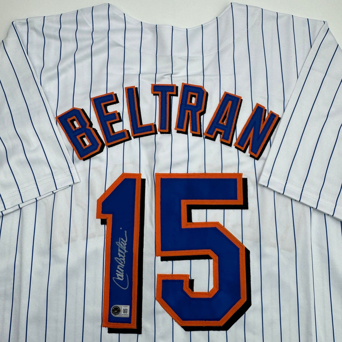 Autographed/Signed Carlos Beltran New York Pinstripe Baseball Jersey Beckett BAS COA