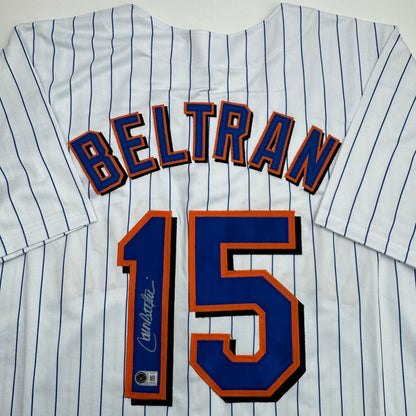 Autographed/Signed Carlos Beltran New York Pinstripe Baseball Jersey Beckett BAS COA