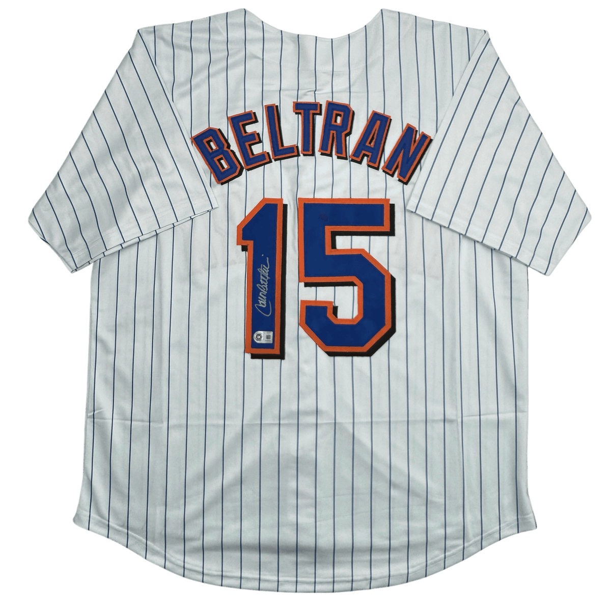 Autographed/Signed Carlos Beltran New York Pinstripe Baseball Jersey Beckett BAS COA