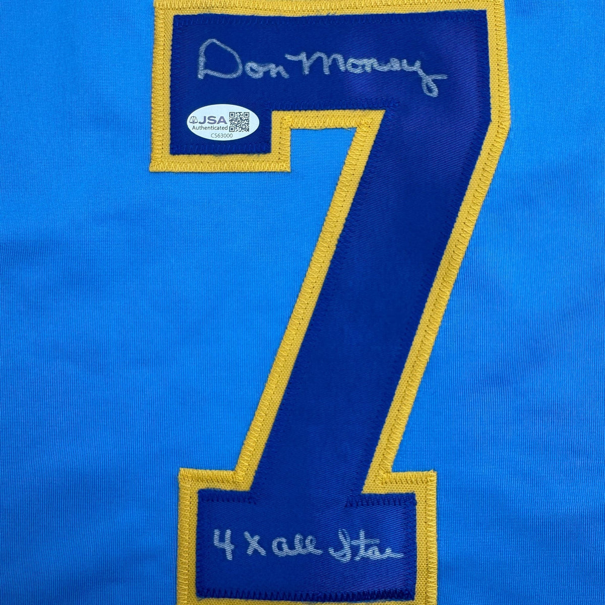 Autographed/Signed Don Money w/ 4x All Star Milwaukee Light Blue Baseball Jersey JSA COA
