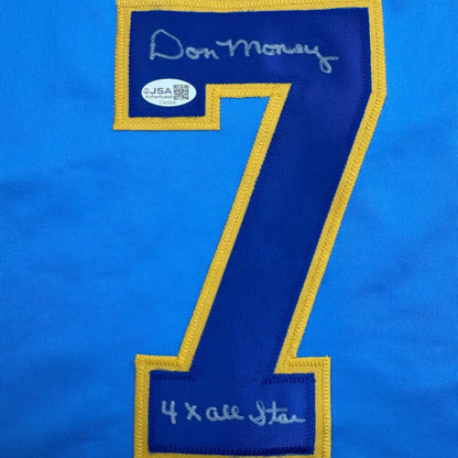 Autographed/Signed Don Money w/ 4x All Star Milwaukee Light Blue Baseball Jersey JSA COA