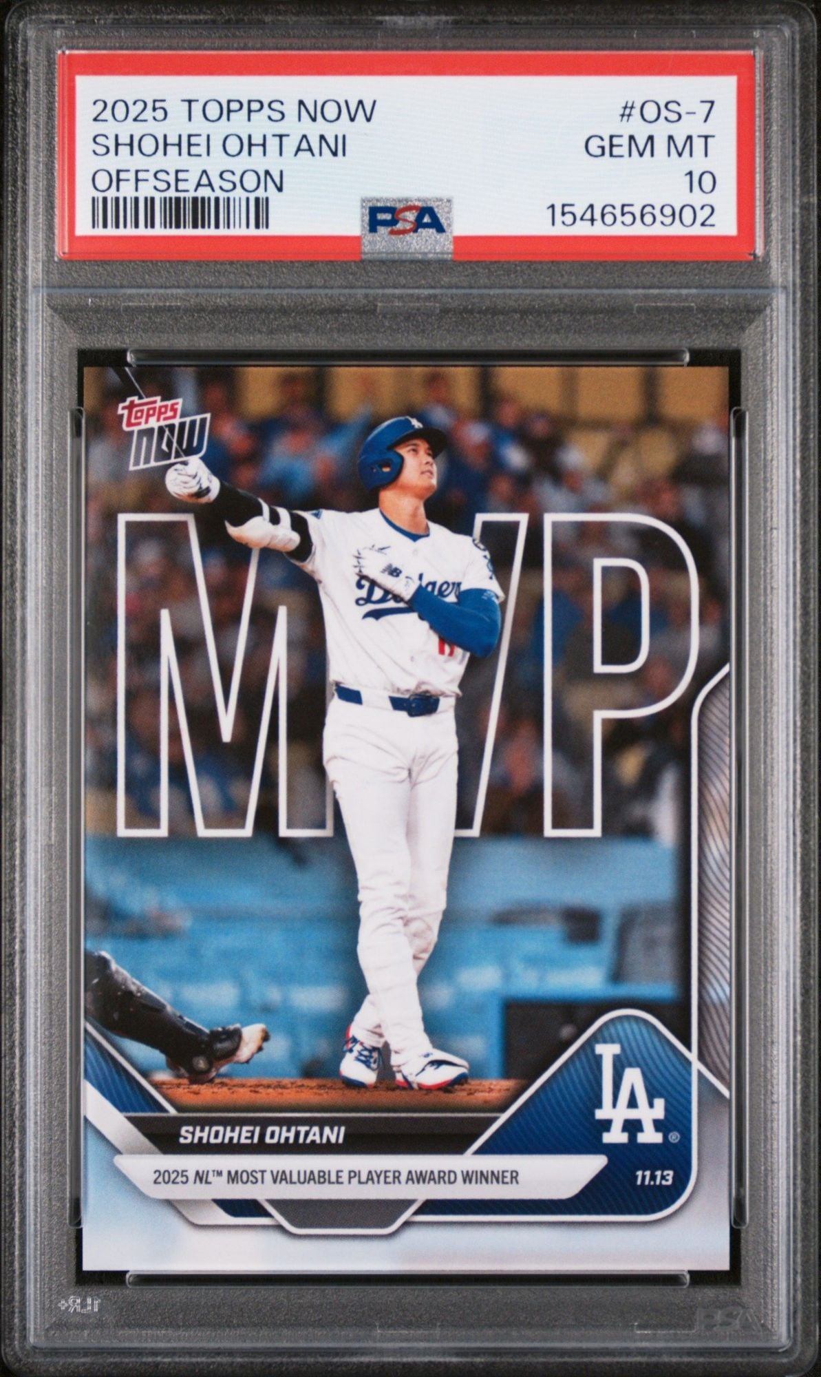 Graded 2025 Topps Now Shohei Ohtani #OS-7 Offseason NL MVP Baseball Card PSA 10 Gem Mint