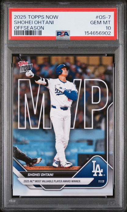 Graded 2025 Topps Now Shohei Ohtani #OS-7 Offseason NL MVP Baseball Card PSA 10 Gem Mint