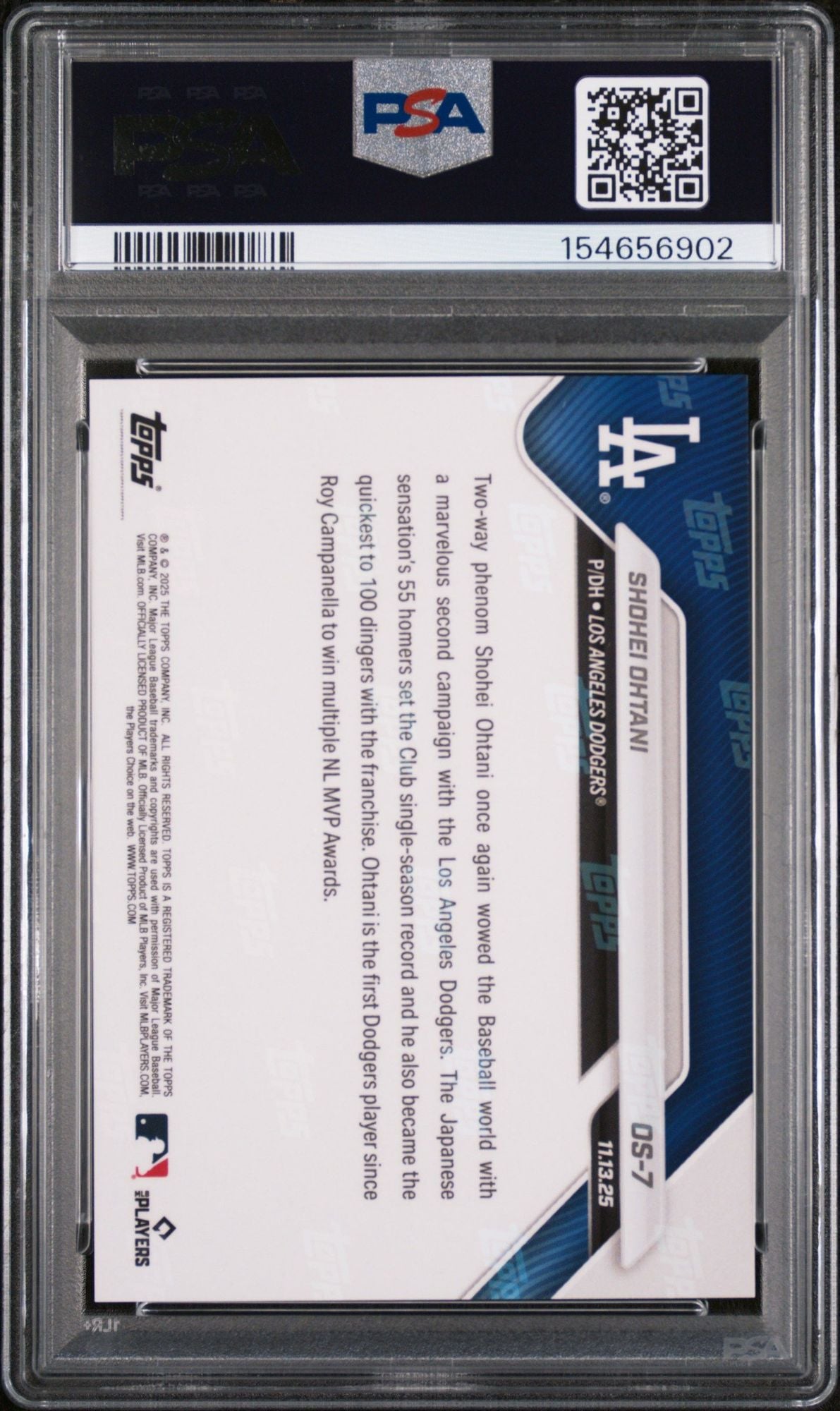 Graded 2025 Topps Now Shohei Ohtani #OS-7 Offseason NL MVP Baseball Card PSA 10 Gem Mint
