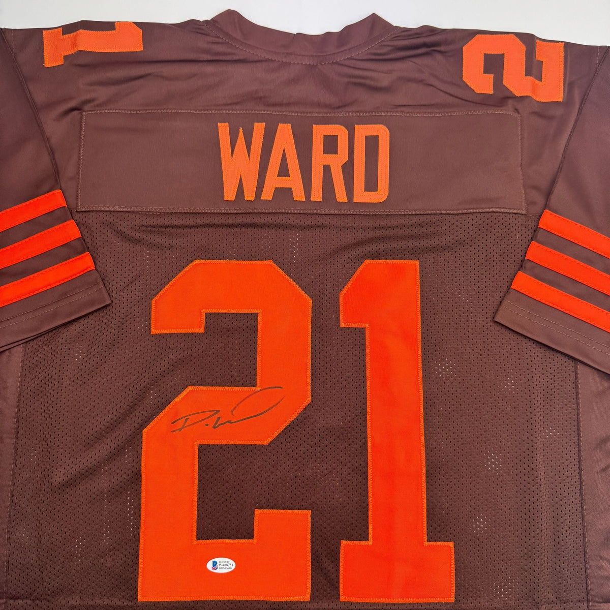 Autographed/Signed Denzel Ward Cleveland Color Rush Football Jersey Beckett BAS COA