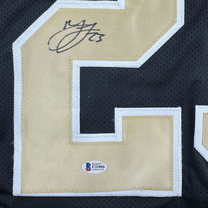Autographed/Signed Marshon Lattimore New Orleans Black Football Jersey Beckett BAS COA