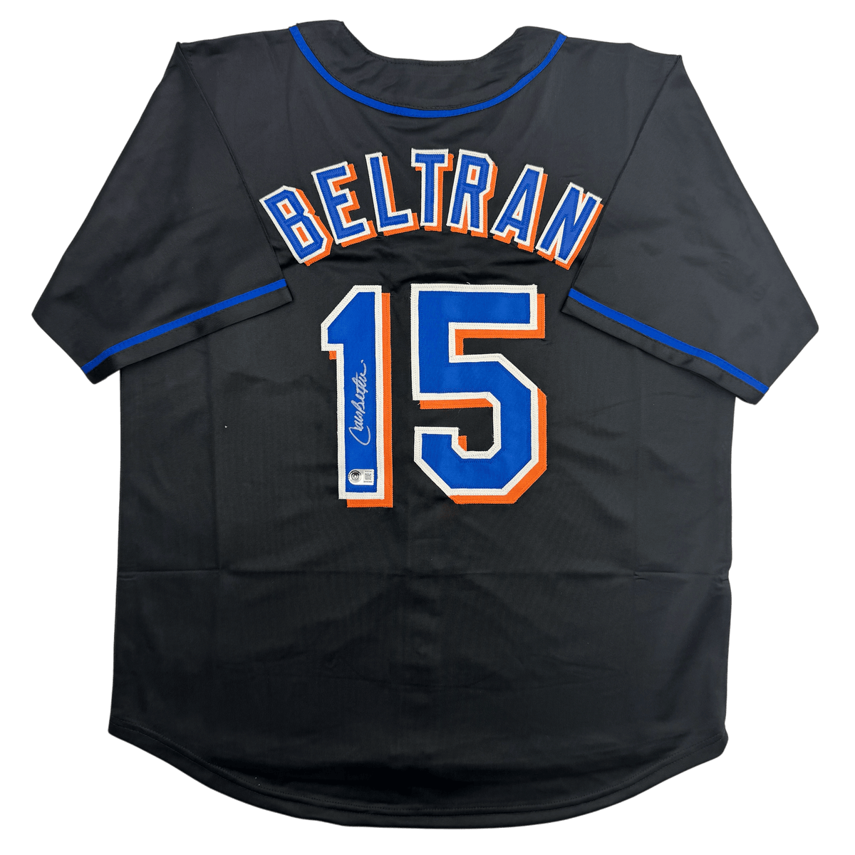 Autographed/Signed Carlos Beltran New York Black Baseball Jersey Beckett BAS COA