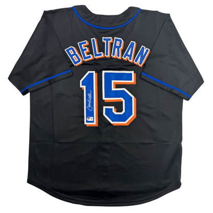 Autographed/Signed Carlos Beltran New York Black Baseball Jersey Beckett BAS COA