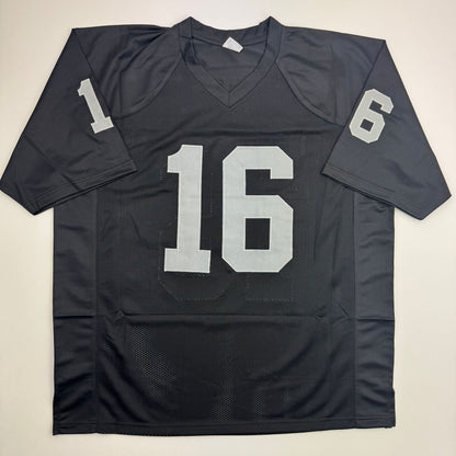 Autographed/Signed George Blanda w/ HOF 81 Oakland Black Football Jersey JSA COA