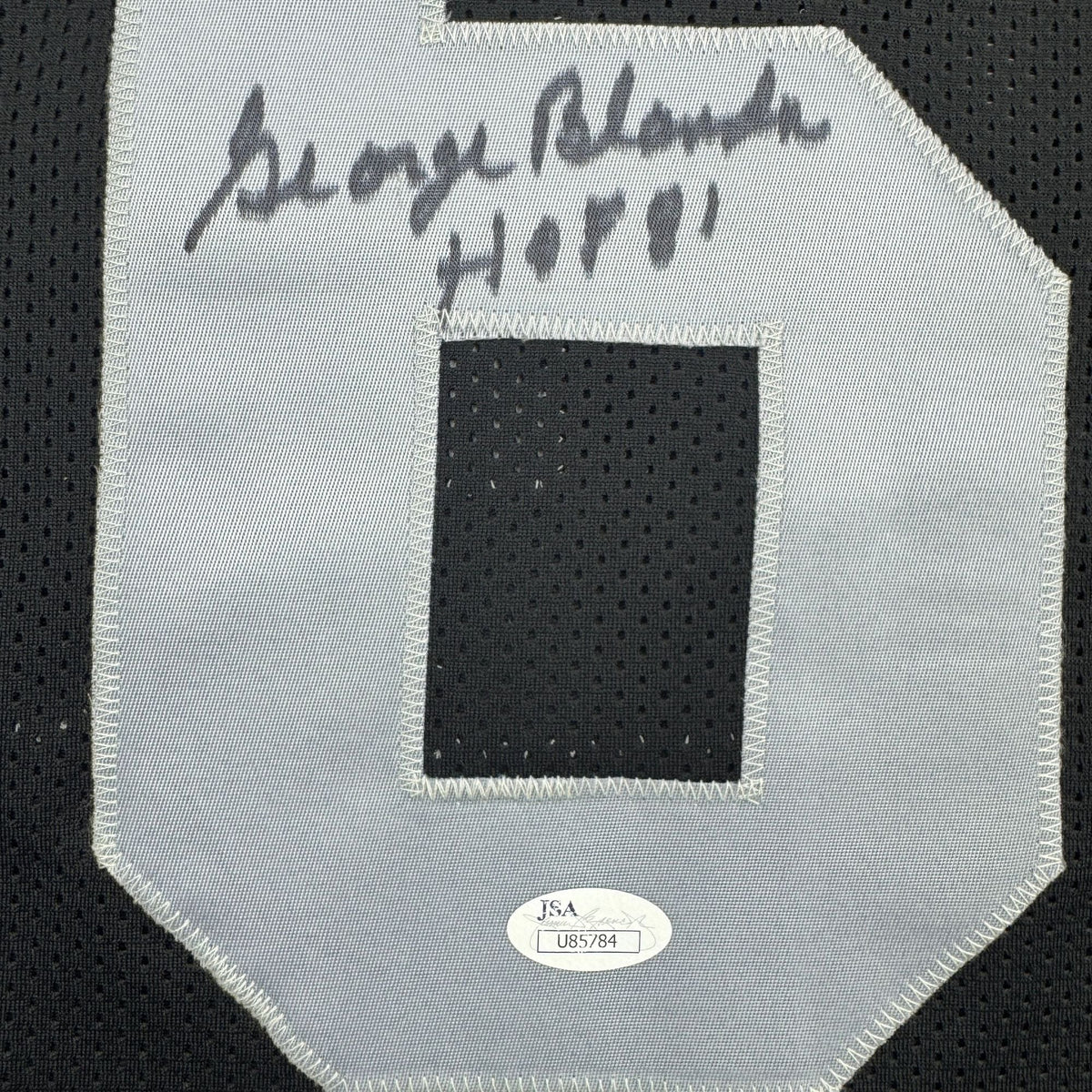 Autographed/Signed George Blanda w/ HOF 81 Oakland Black Football Jersey JSA COA