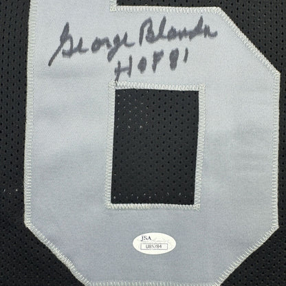 Autographed/Signed George Blanda w/ HOF 81 Oakland Black Football Jersey JSA COA