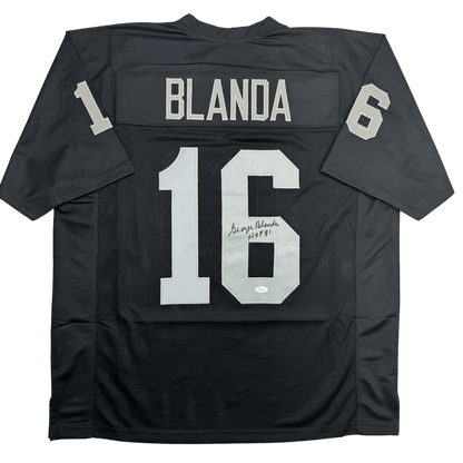 Autographed/Signed George Blanda w/ HOF 81 Oakland Black Football Jersey JSA COA