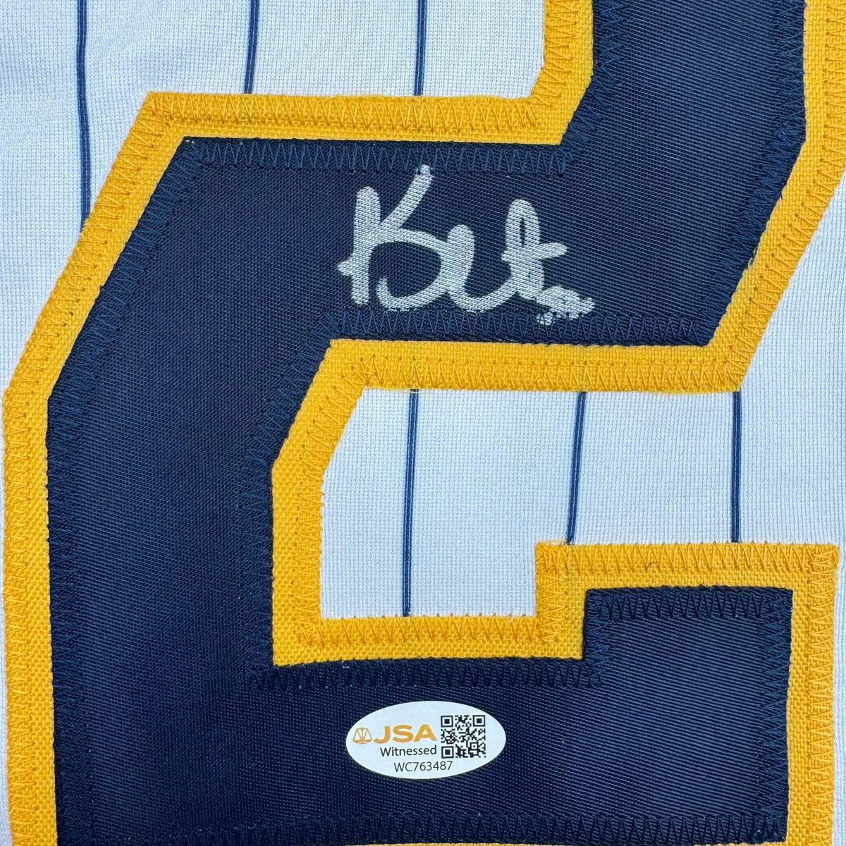 Autographed/Signed Kyle Harrison Milwaukee Pinstripe Baseball Jersey JSA COA