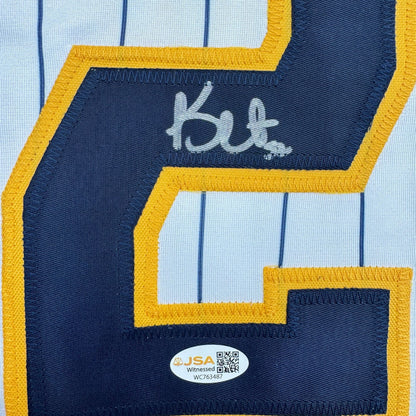 Autographed/Signed Kyle Harrison Milwaukee Pinstripe Baseball Jersey JSA COA