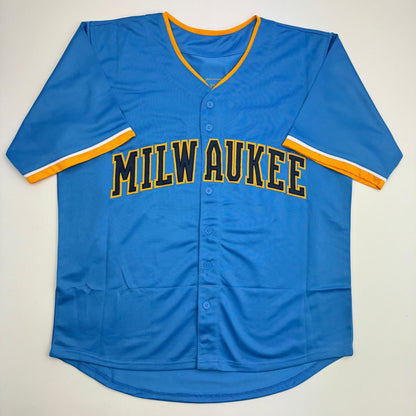 Autographed/Signed Kyle Harrison Milwaukee Light Blue Baseball Jersey JSA COA