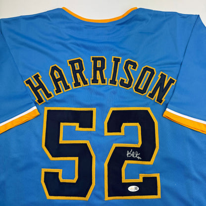 Autographed/Signed Kyle Harrison Milwaukee Light Blue Baseball Jersey JSA COA