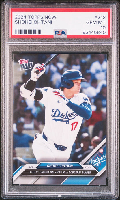 Graded 2024 Topps Now Shohei Ohtani #212 Hits 1st Career Walk-Off As A Dodgers Player Baseball Card PSA 10 Gem Mint
