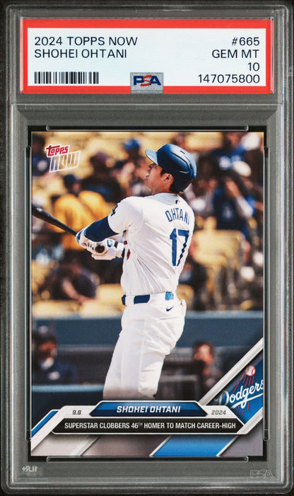 Graded 2024 Topps Now Shohei Ohtani #665 Clobbers 46th HR Baseball Card PSA 10 Gem Mint