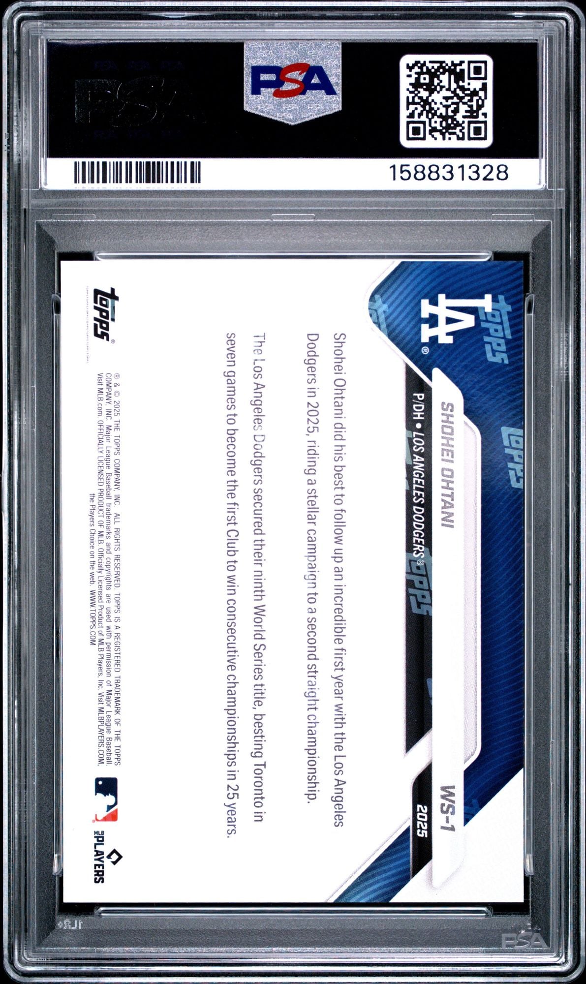 Graded 2025 Topps Now Shohei Ohtani #1 Los Angeles Dodgers World Series Champions Baseball Card PSA 10 Gem Mint