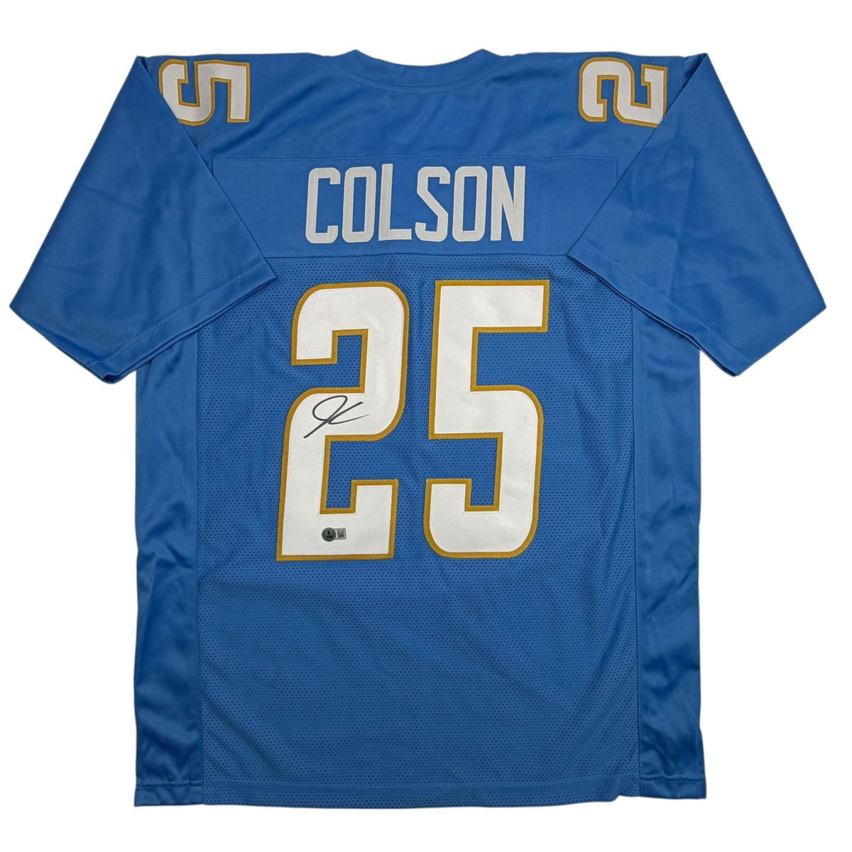 Autographed/Signed Junior Colson Los Angeles San Diego Powder Blue Football Jersey Beckett BAS COA