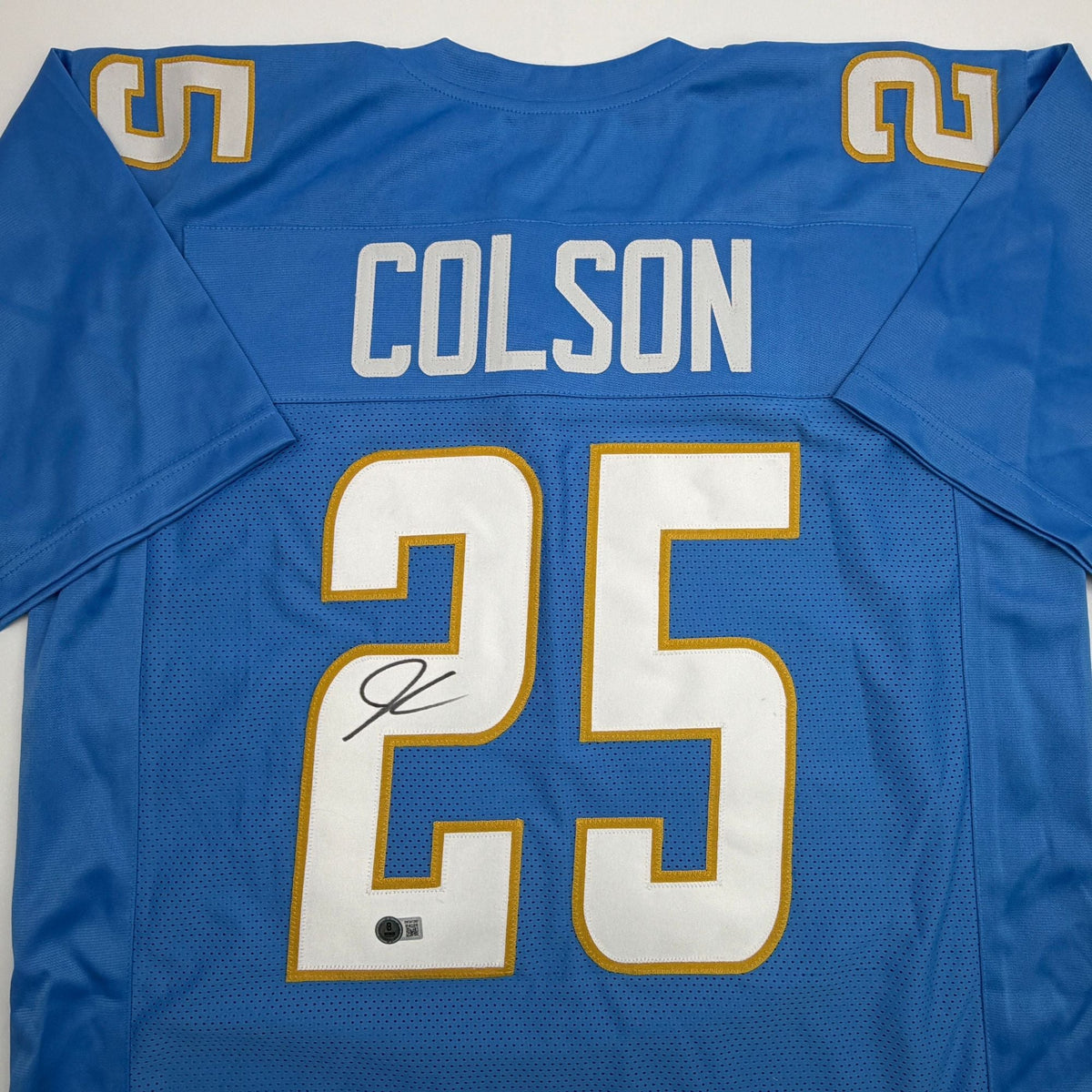 Autographed/Signed Junior Colson Los Angeles San Diego Powder Blue Football Jersey Beckett BAS COA