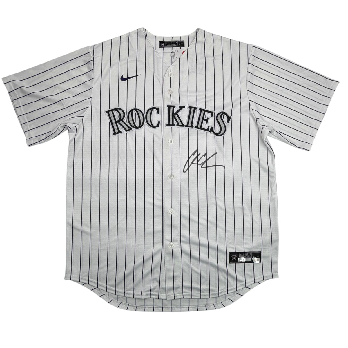 Autographed/Signed Charlie Condon Colorado Rockies Pinstripe Authentic Baseball Jersey Fanatics & MLB COA
