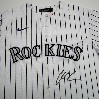 Autographed/Signed Charlie Condon Colorado Rockies Pinstripe Authentic Baseball Jersey Fanatics & MLB COA