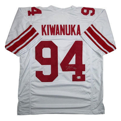 Autographed/Signed Mathias Kiwanuka New York White Football Jersey Beckett BAS COA
